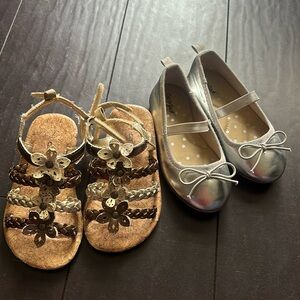 Cat & Jack silver flats size 7 & Carter's metallic floral rope sandals size 7